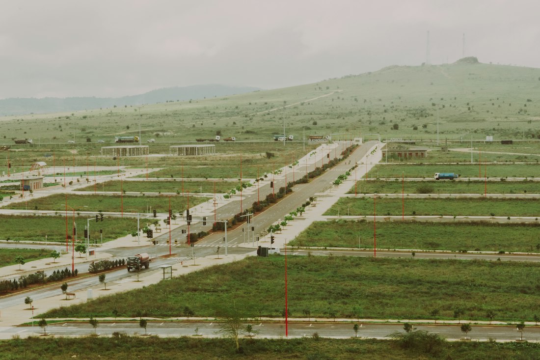 Aerial view of land plots