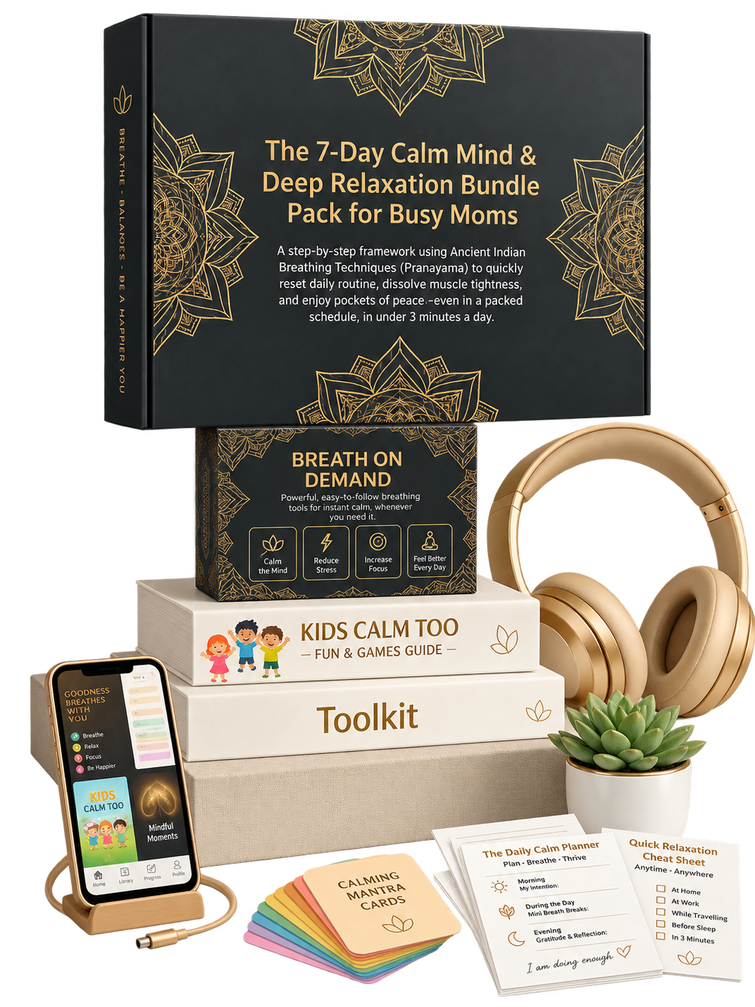 The 7-Day Calm Mind & Deep Relaxation Bundle Pack for Busy Moms — full bundle box with all assets and bonuses