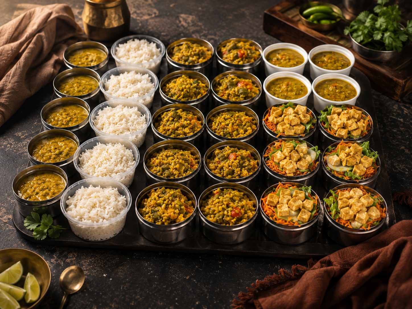 Veg Plan Meal - Fresh Rice, Dal & Paneer Salad