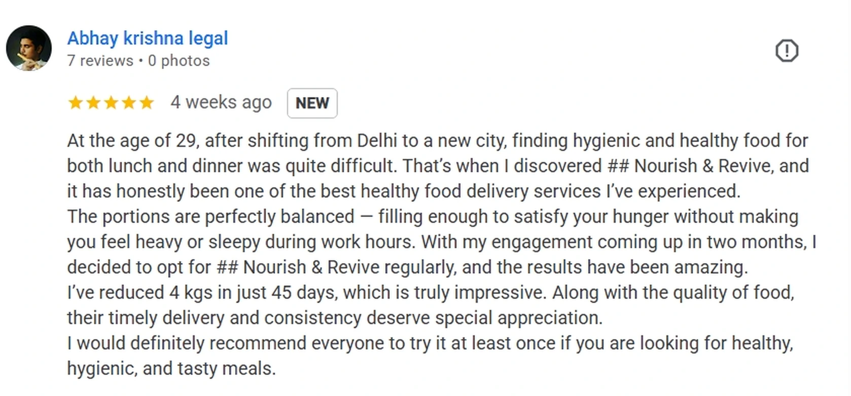 Authentic Google review screenshot from Nourish & Revive