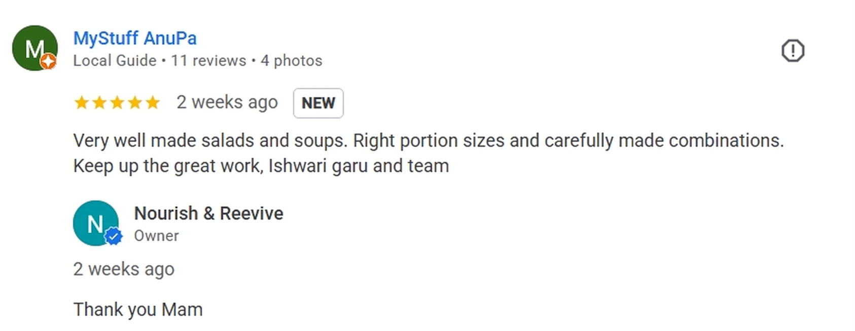 Authentic Google review screenshot from Nourish & Revive