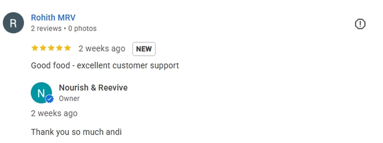 Authentic Google review screenshot from Nourish & Revive