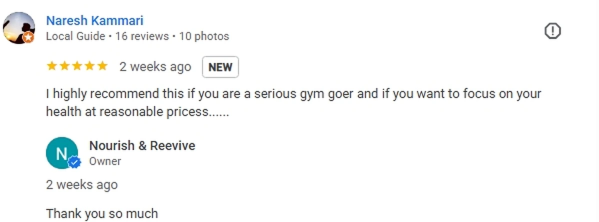 Authentic Google review screenshot from Nourish & Revive