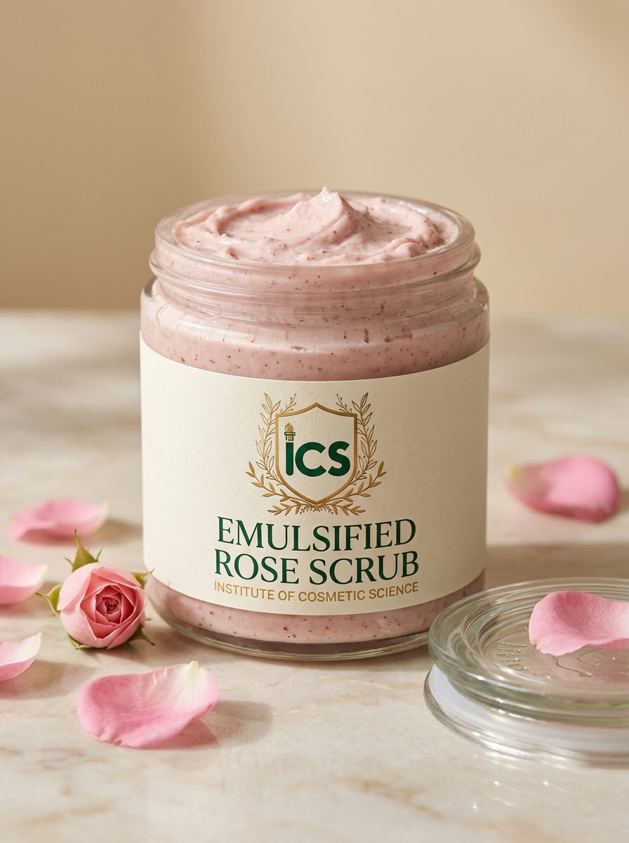 Emulsified Rose Scrub made in the Diploma in Skincare Formulation