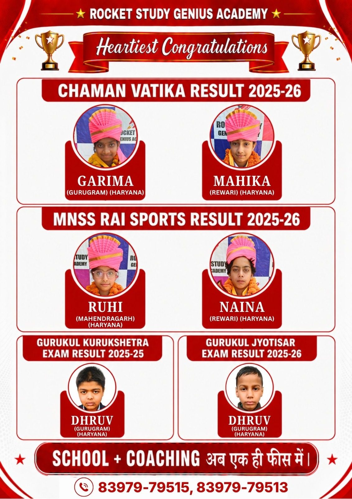 Chaman Vatika, MNSS Rai Sports and Gurukul entrance results 2025-26