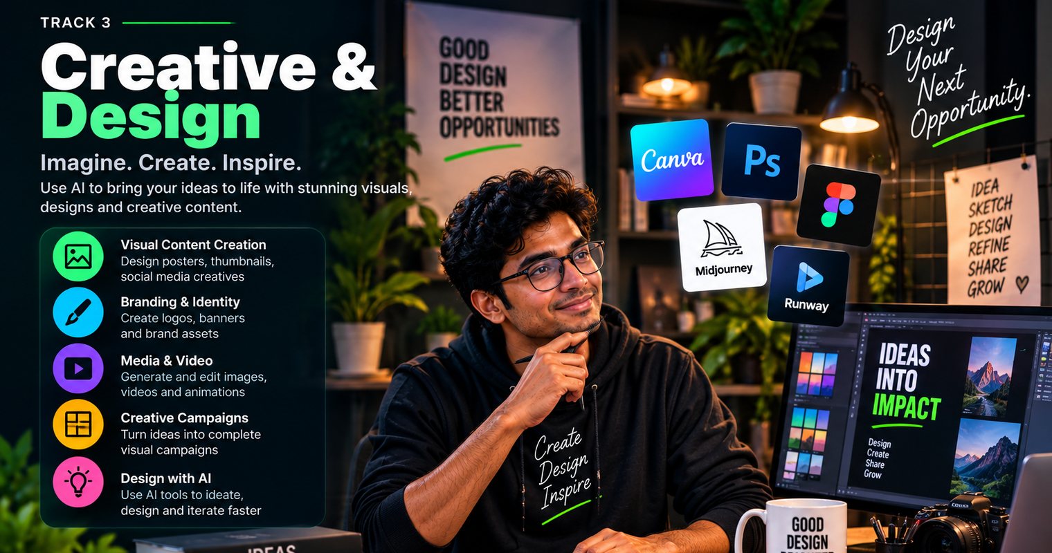 Track 3, Creative and Design: use AI for visual content creation, branding and identity, media and video, creative campaigns, and design