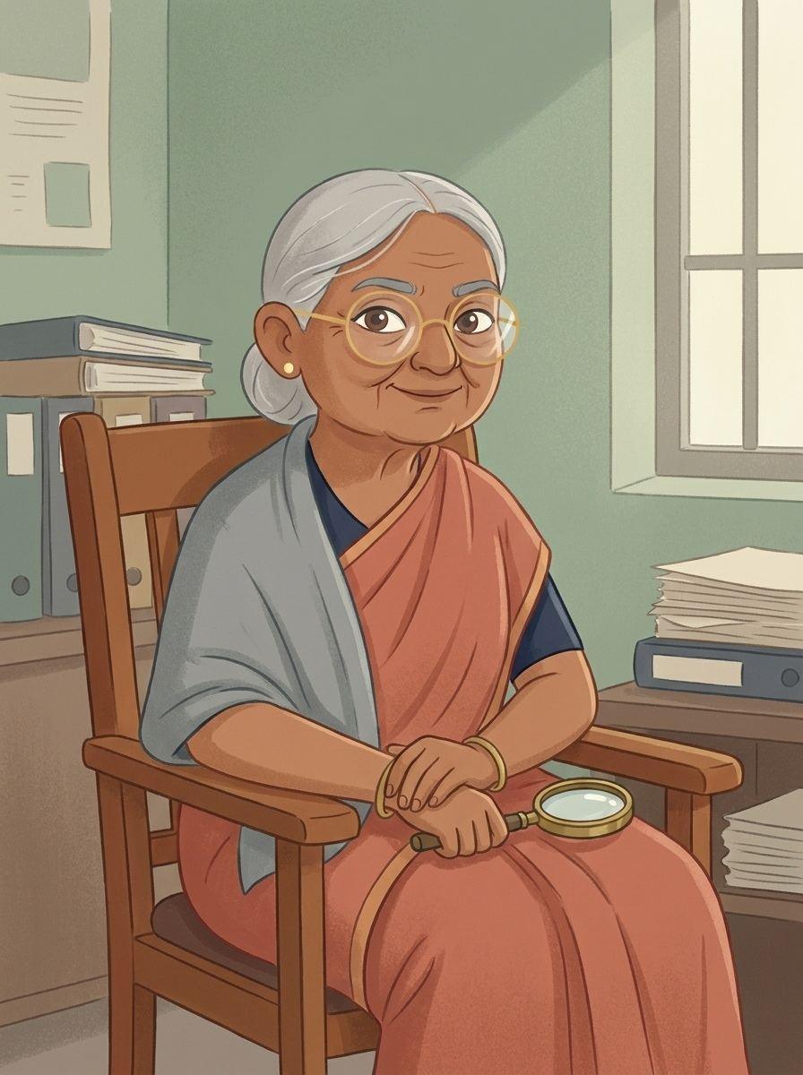 Dadi Bimla, the grandmother-detective of the cases — illustration