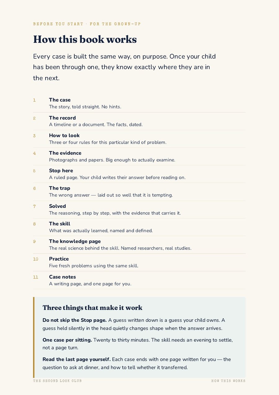 Page three, for the grown-up: how every case is built