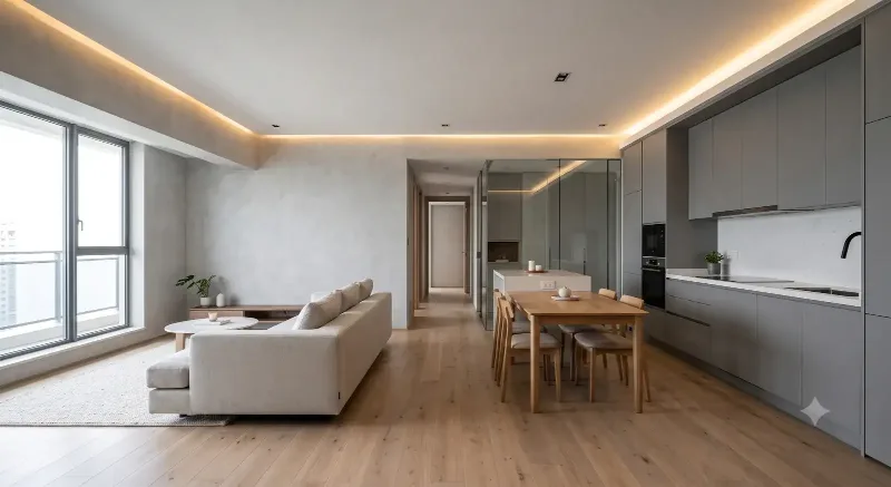 Bright open-plan living and dining area with a modern kitchen