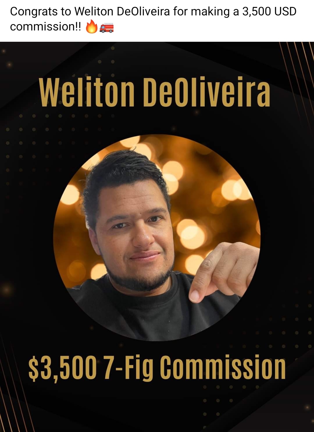Verified $3,500 affiliate commission attributed to Weliton DeOliveira