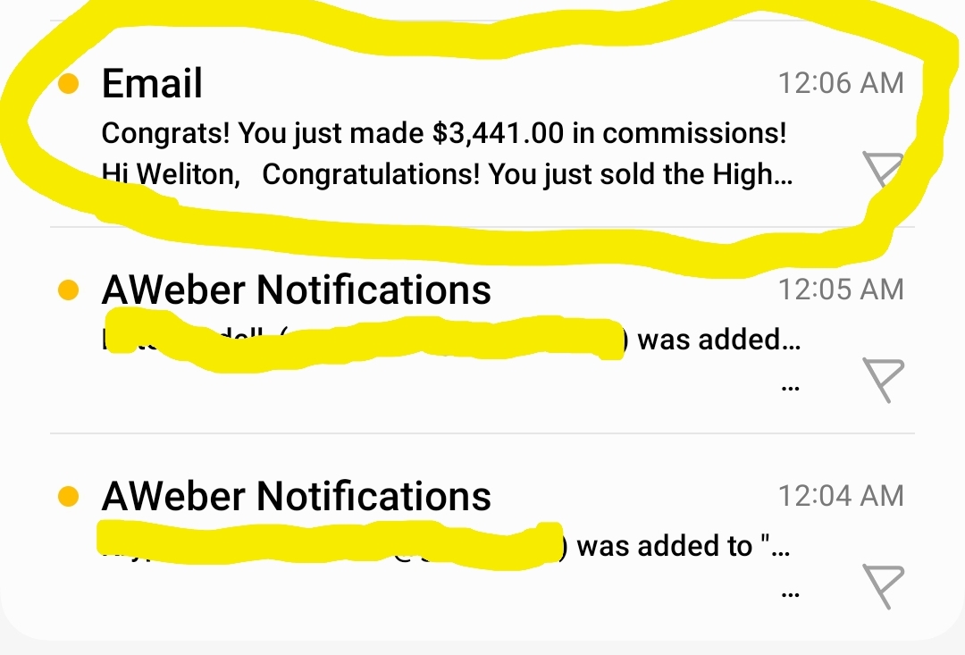 Email showing Weliton's $3,441 affiliate commission
