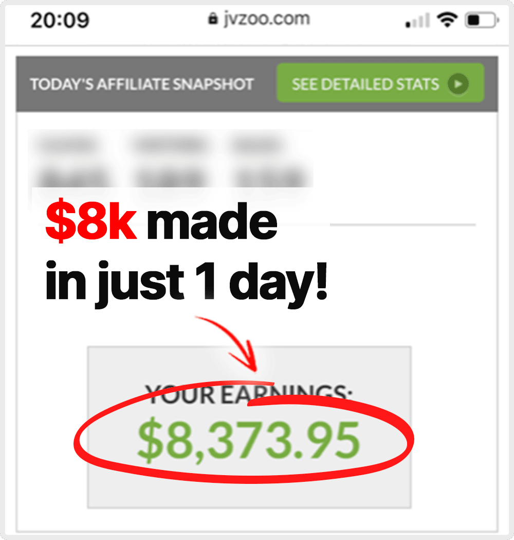 Verified affiliate dashboard showing $8,373.95 in one day