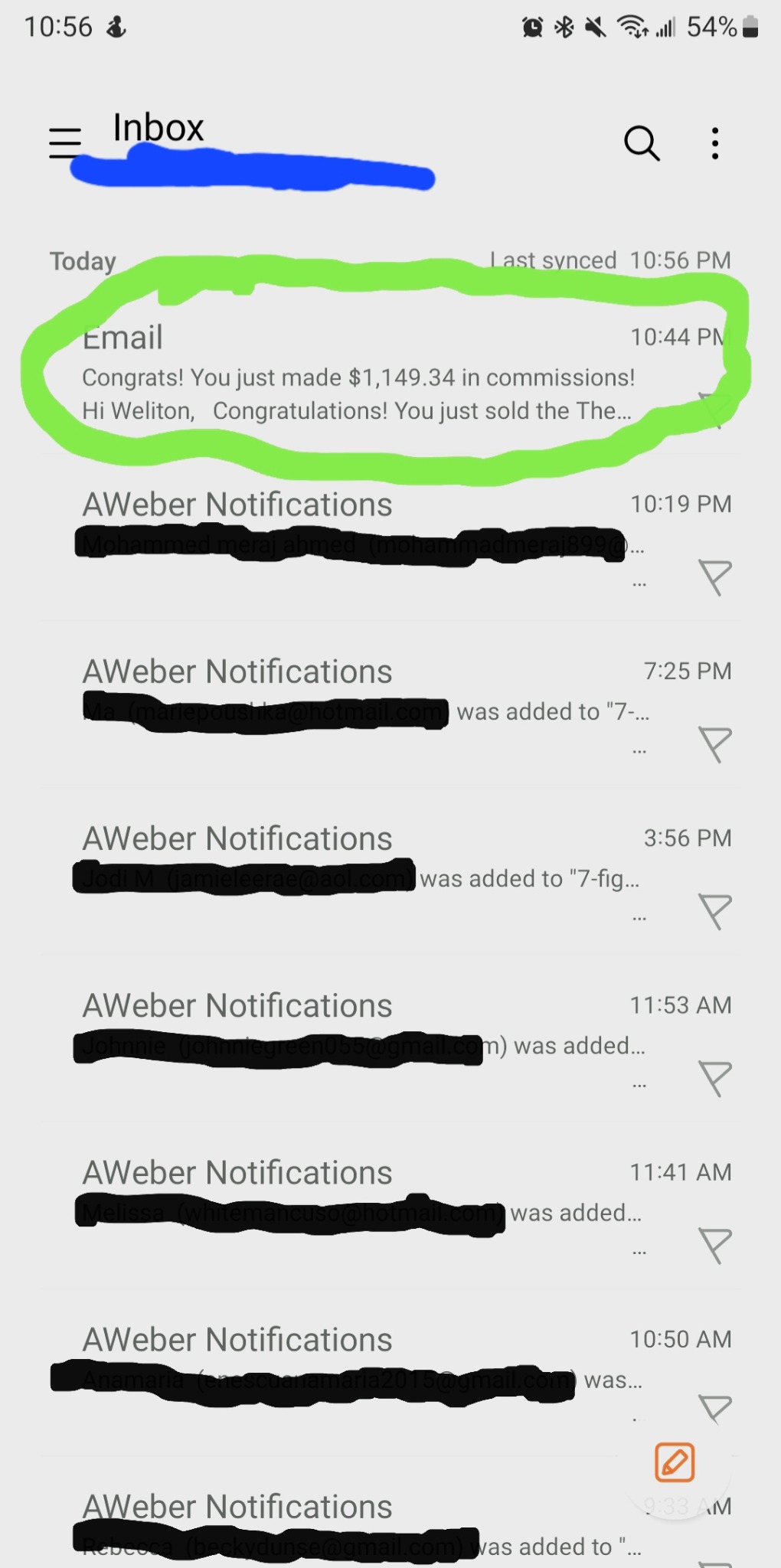 Additional affiliate commission notification received by Weliton