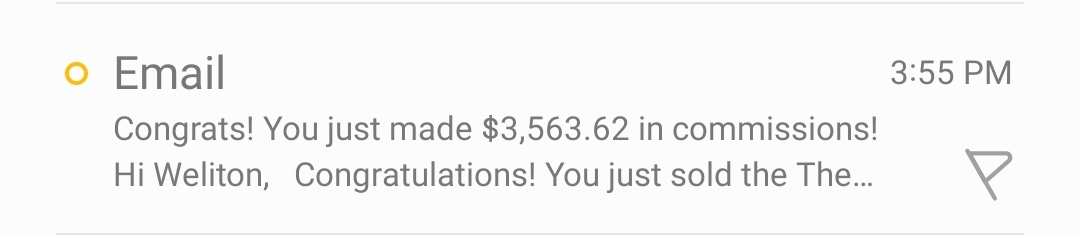 Email showing a $3,563.62 affiliate commission