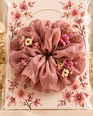 Rose Romance dusty rose scrunchie packaging