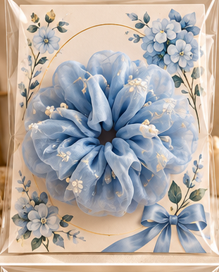 Sky Whisper sky blue scrunchie packaging