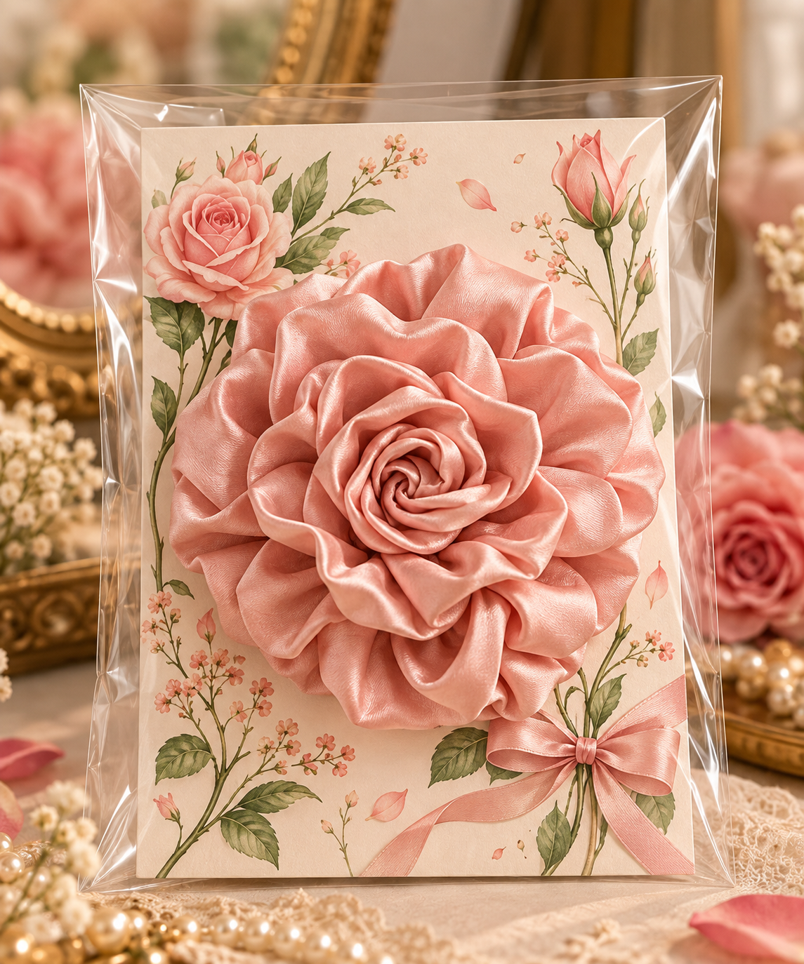 Blush Bloom rose-inspired scrunchie packaging
