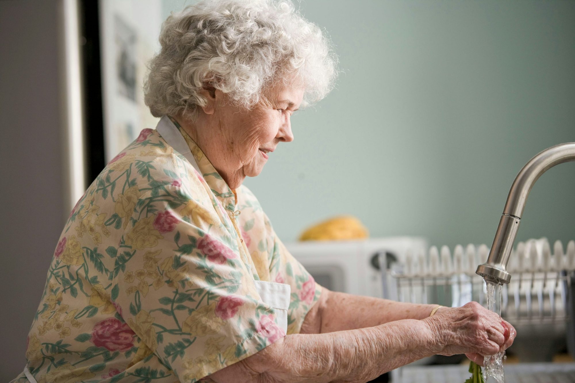 Senior woman enjoying a warm drink