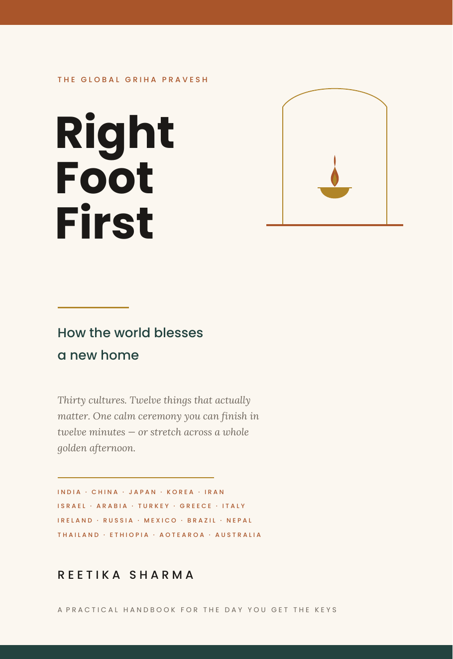 Right Foot First book cover by Reetika Sharma — the doorway and diya motif