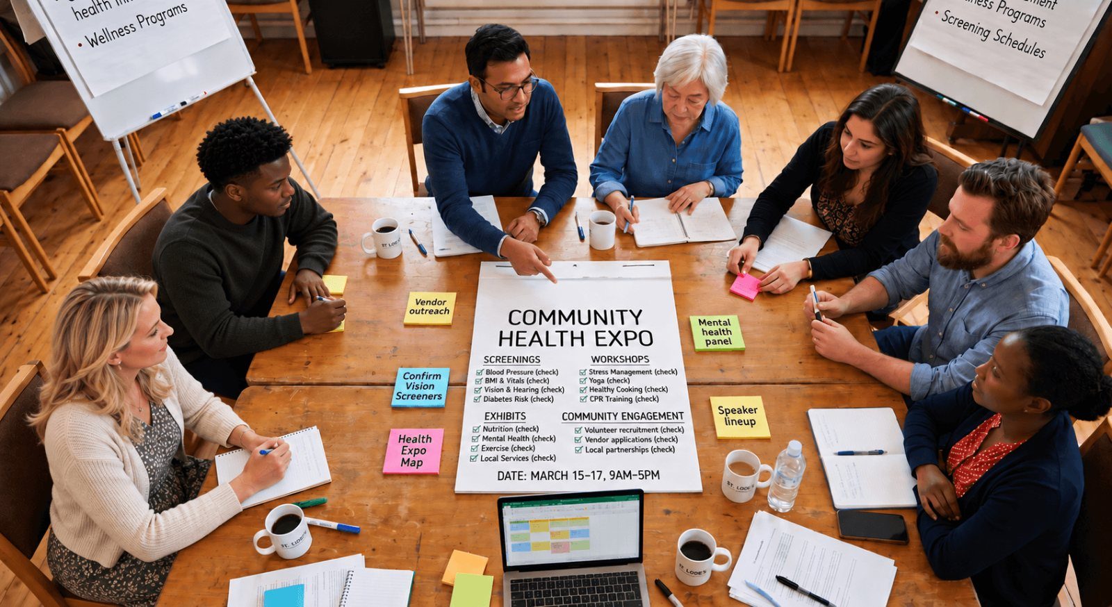 A church planning team around a table, working through a programme