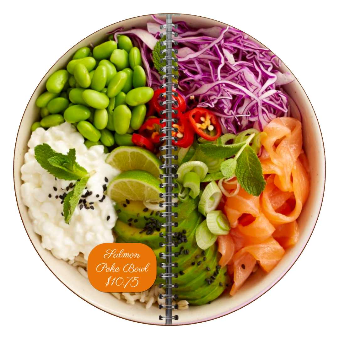 Salmon poke bowl circular menu design
