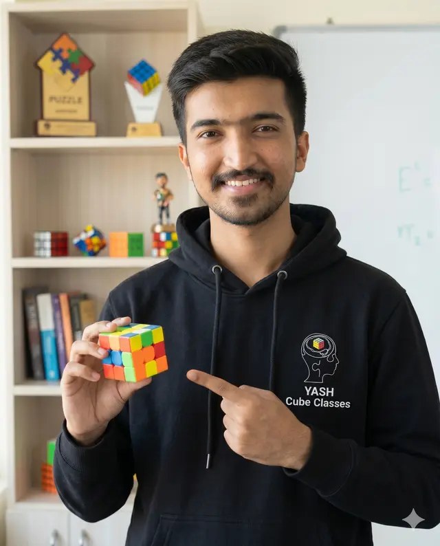 Yash Chaudhary, founder of Yash Cube Classes, holding a Rubik's Cube