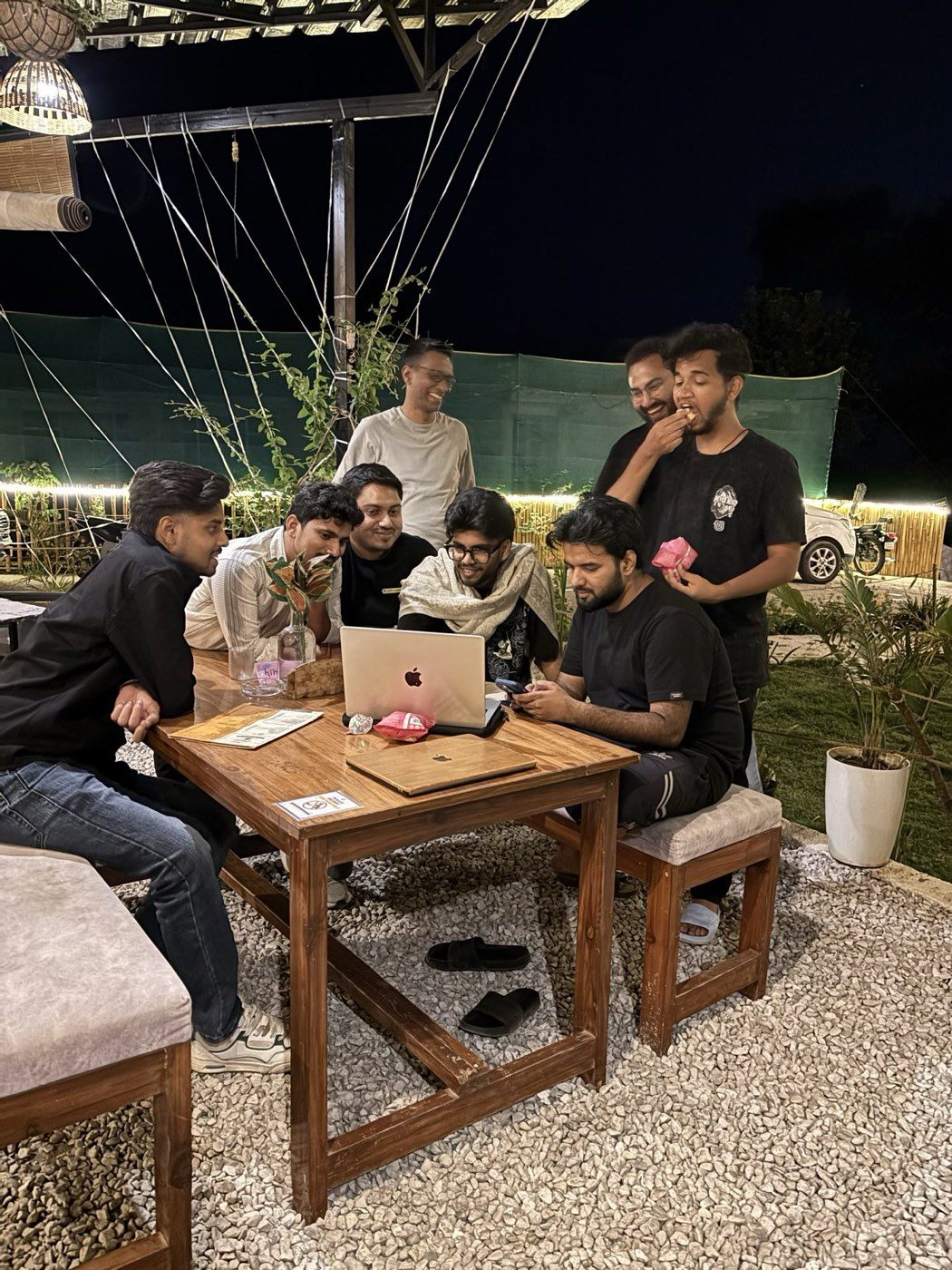 Friends working together on a warm evening