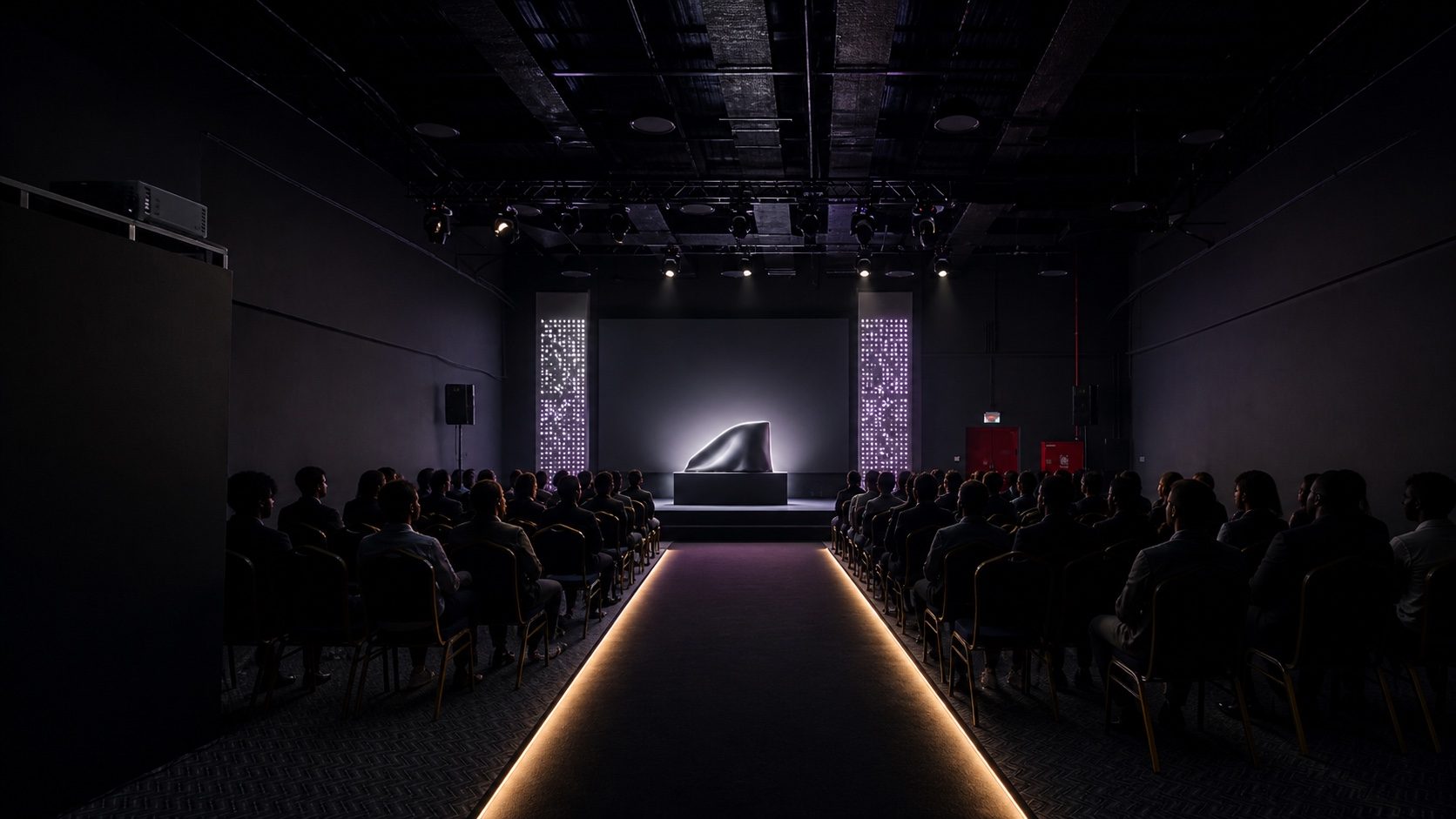 Concept visualisation based on the actual Lumen Loft venue configured for a product reveal