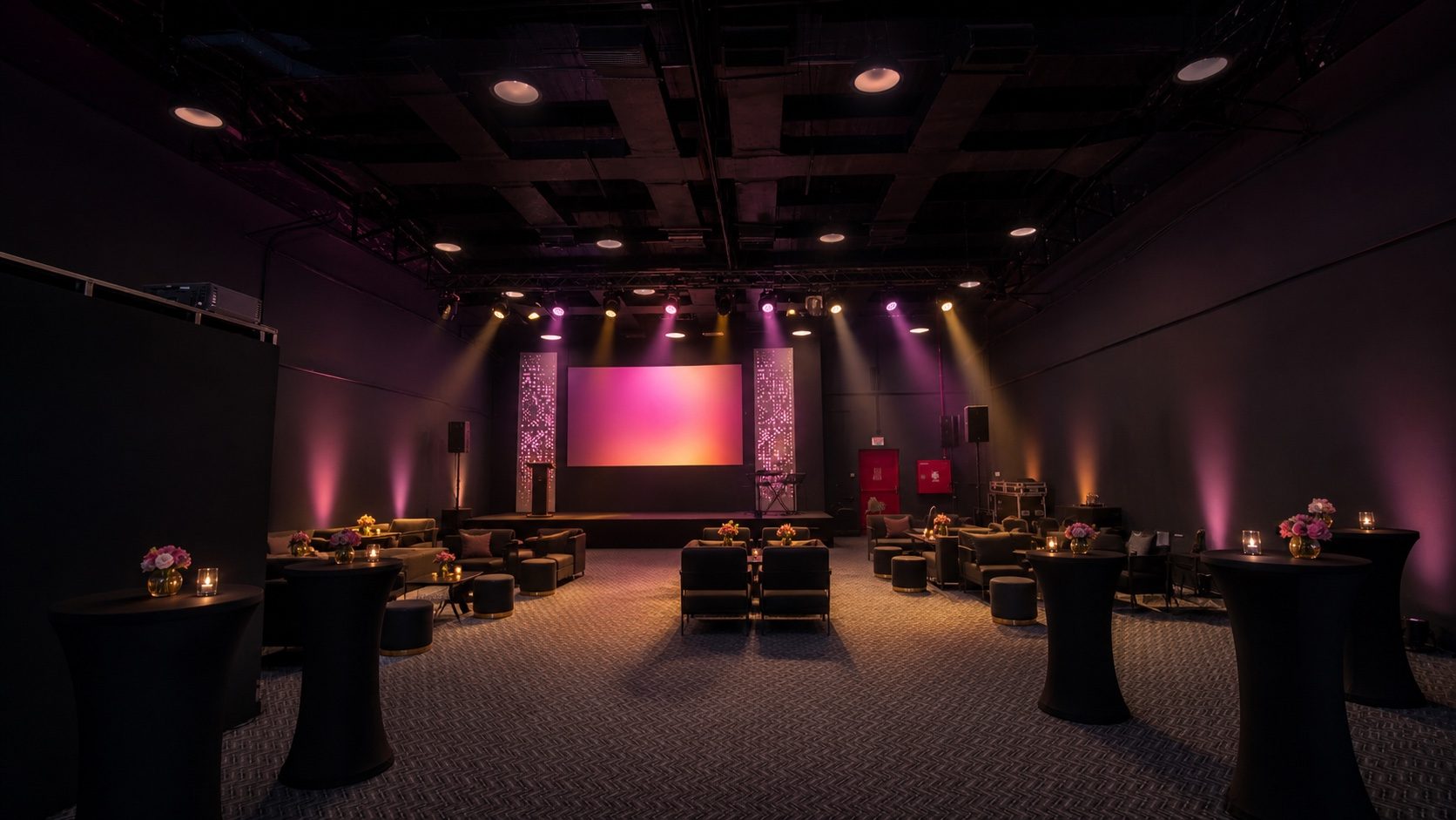 Concept visualisation based on the actual Lumen Loft venue, fully prepared before guests arrive
