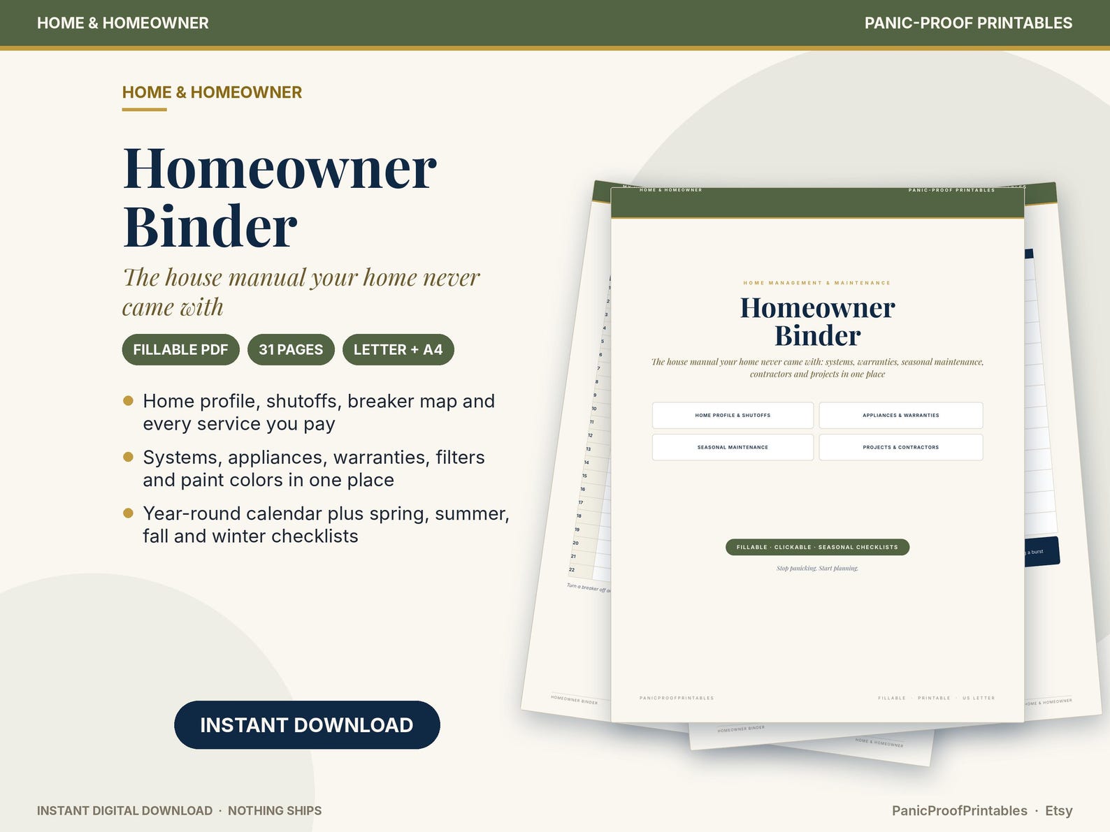 Homeowner Binder, a fillable PDF home maintenance planner