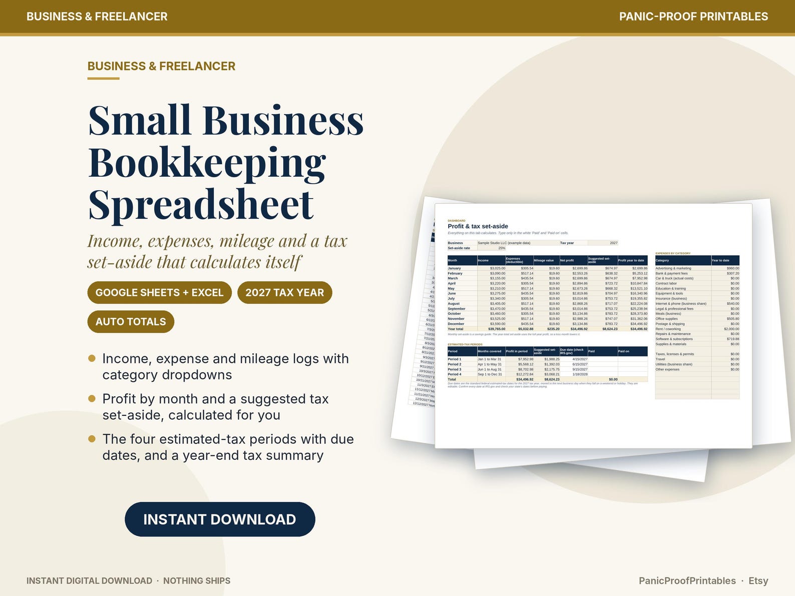 Small Business Bookkeeping Spreadsheet cover