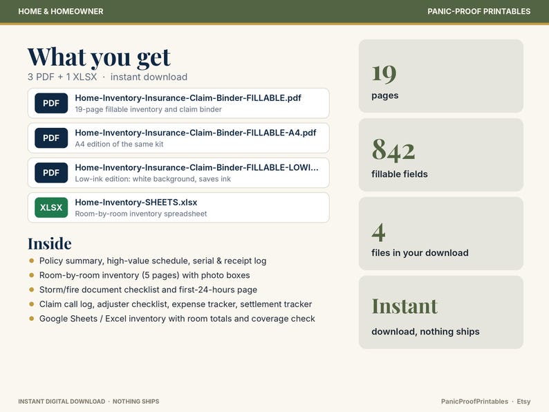 Home Inventory & Insurance Claim Binder page 2