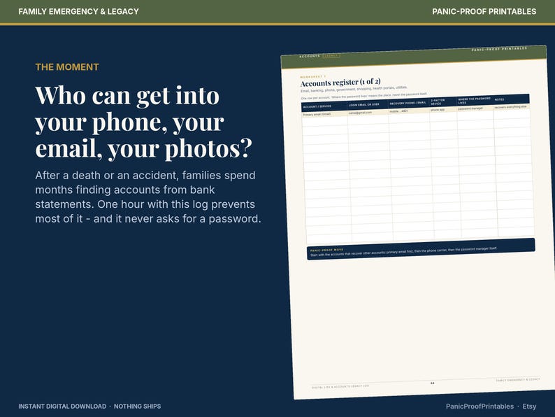 Digital Life & Accounts Legacy Log page 3