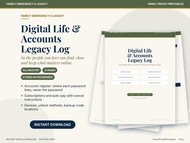 Digital Life & Accounts Legacy Log