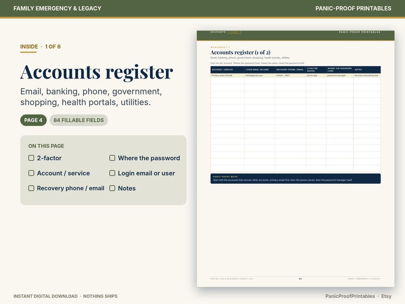 Digital Life & Accounts Legacy Log page 5