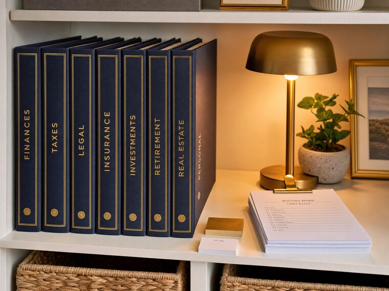 A shelf full of systems that keep your life from falling apart