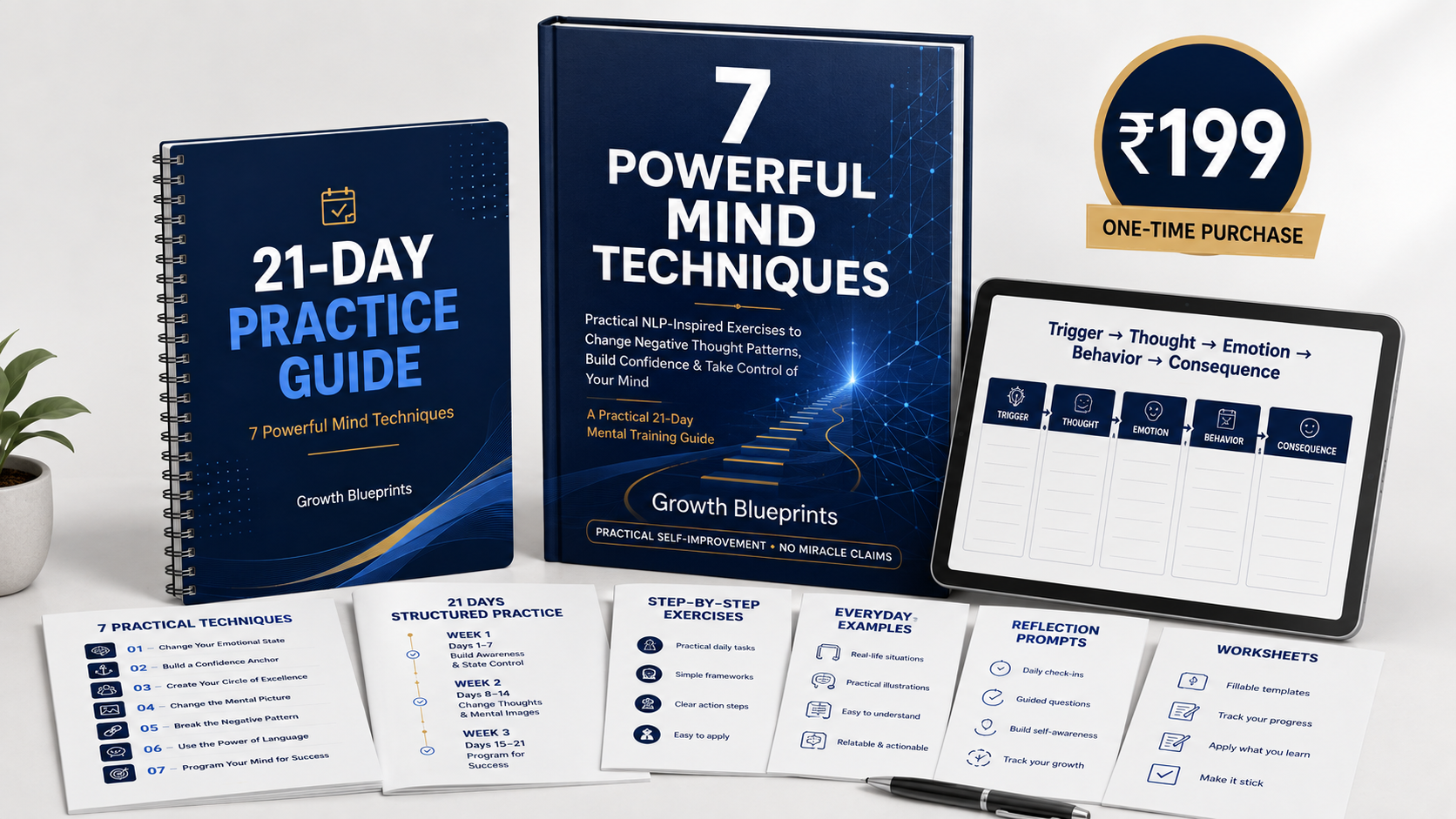 7 Powerful Mind Techniques complete ebook and worksheet bundle