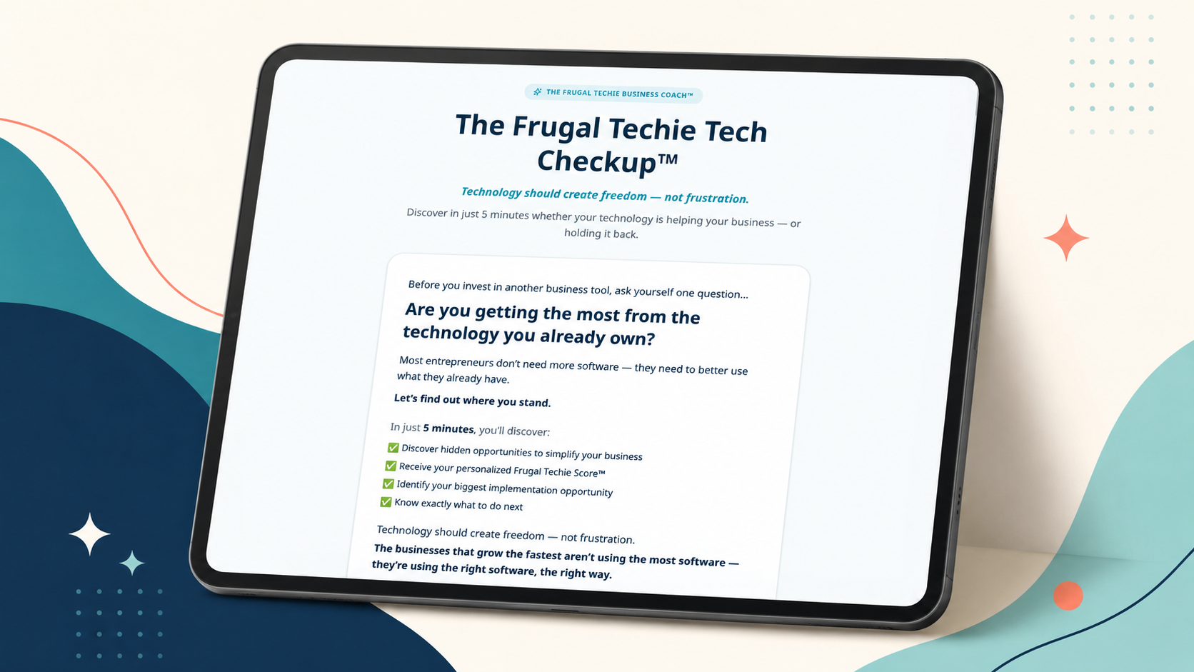 The Frugal Techie Tech Checkup assessment screen