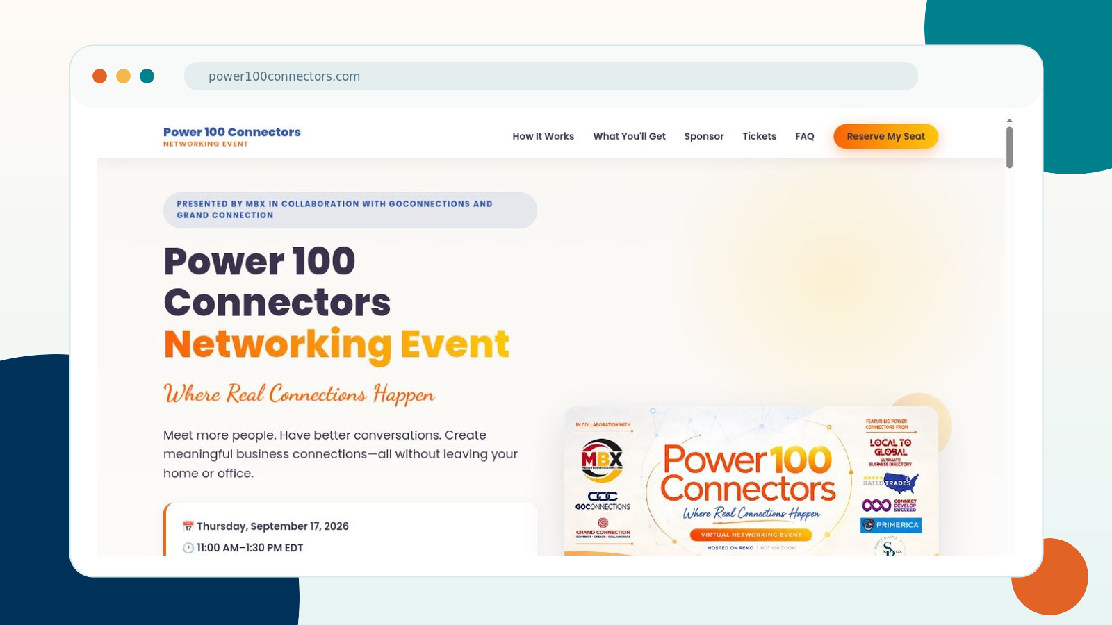 Power 100 Connectors website homepage