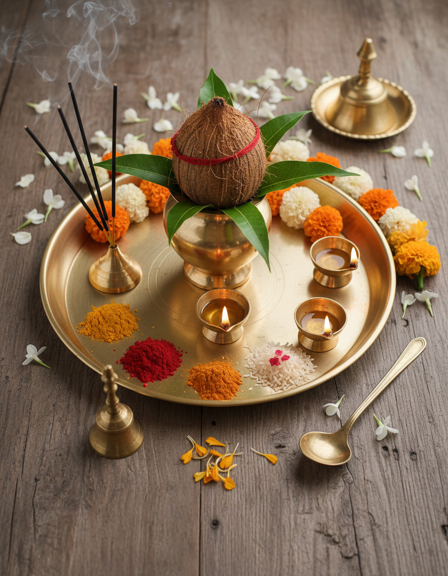 पूजा की थाली और सामग्री