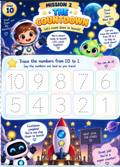 My First Space Mission interior page — coloring and maze activity