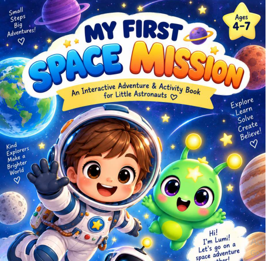 My First Space Mission cover — interactive printable adventure activity book for kids ages 4 to 7