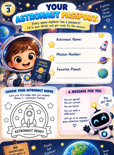 My First Space Mission interior page — mission-based learning activity