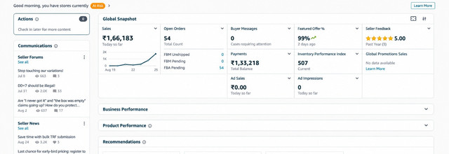 Amazon Seller Central Earnings Dashboard