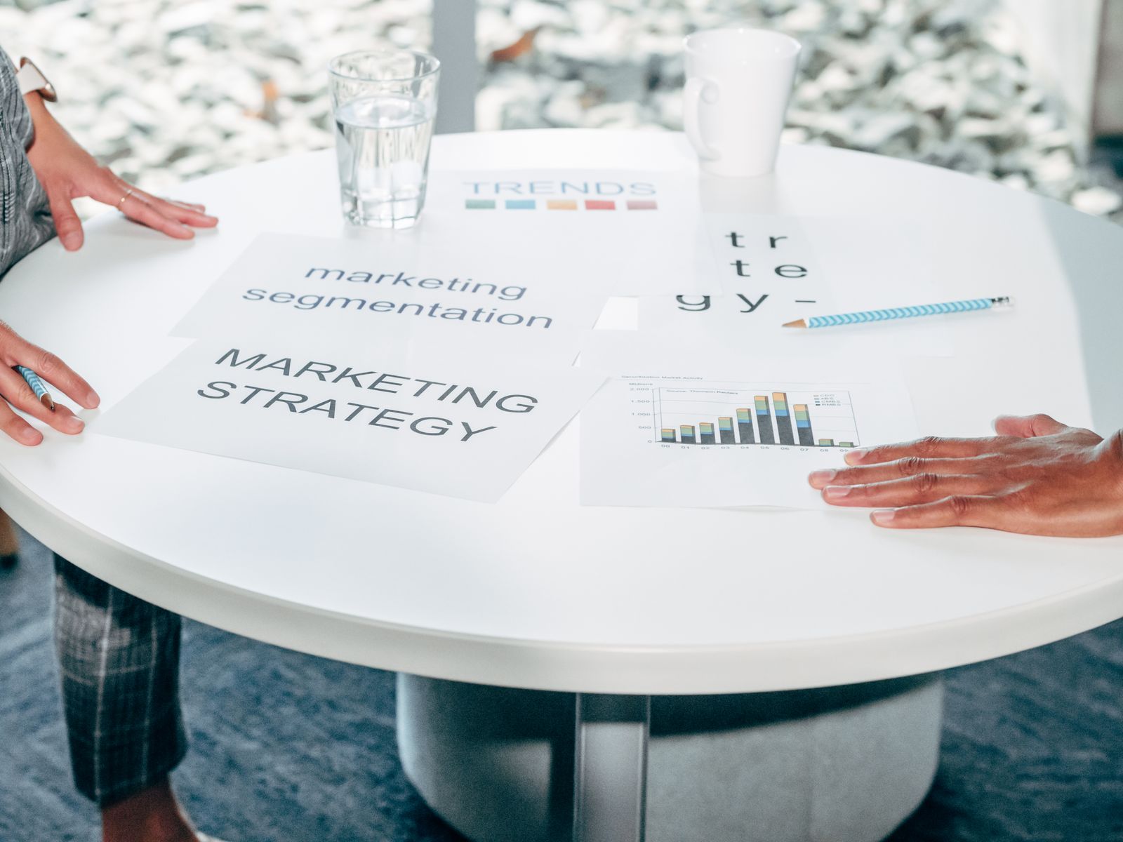 Content plans and documents on a working table