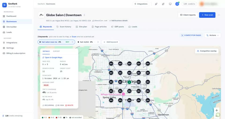 Open the recorded rankings behind a point on the map.