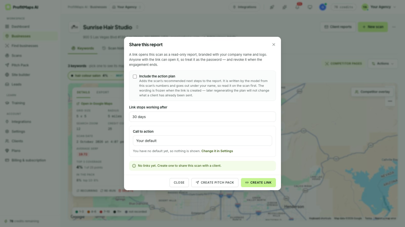 Share a report: include the action plan, link expiry and call to action