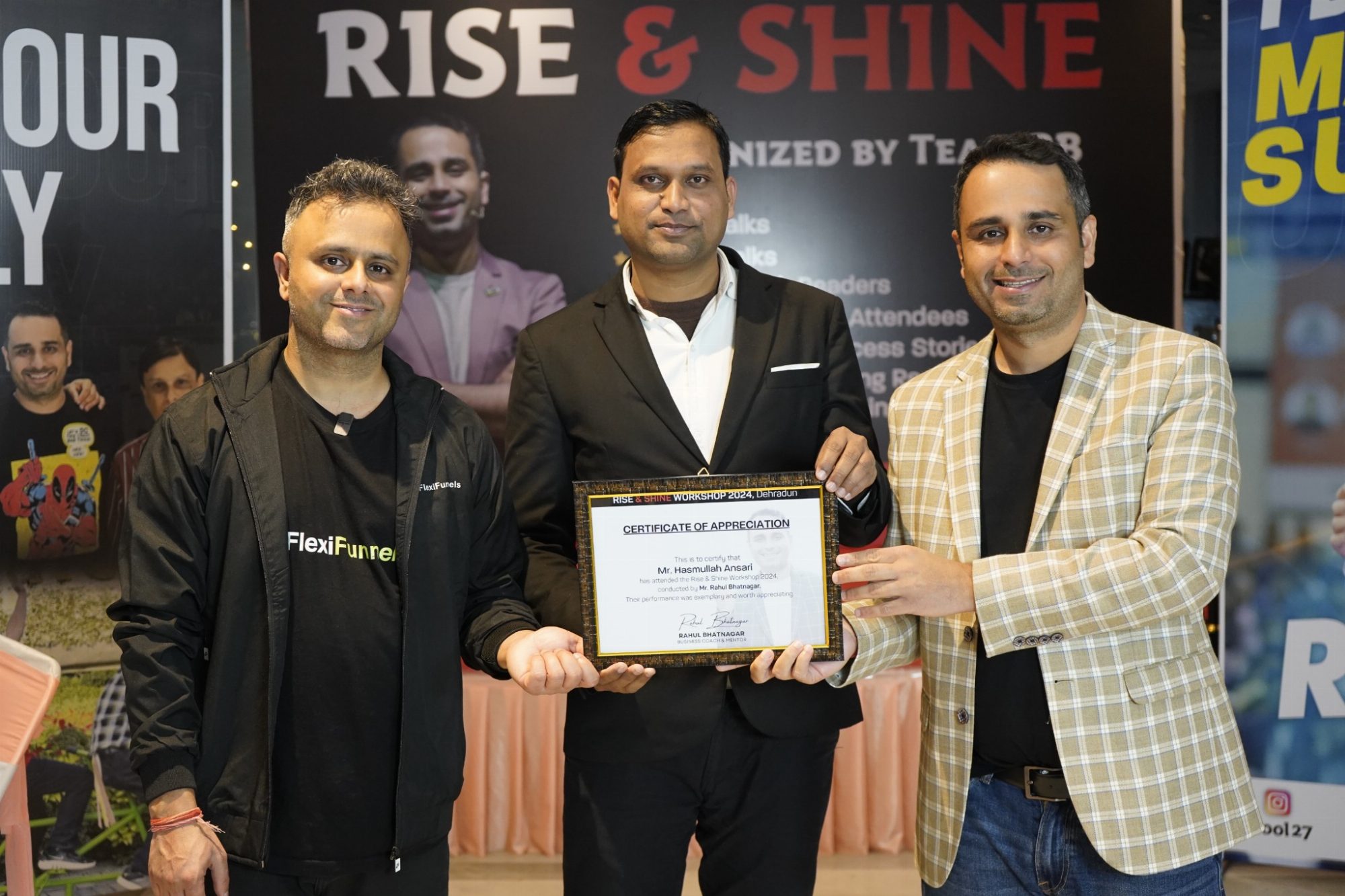 Hasmullah Ansari receiving a Rise and Shine Workshop certificate of appreciation in 2024
