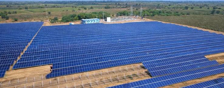 Utility-scale solar plant aerial view