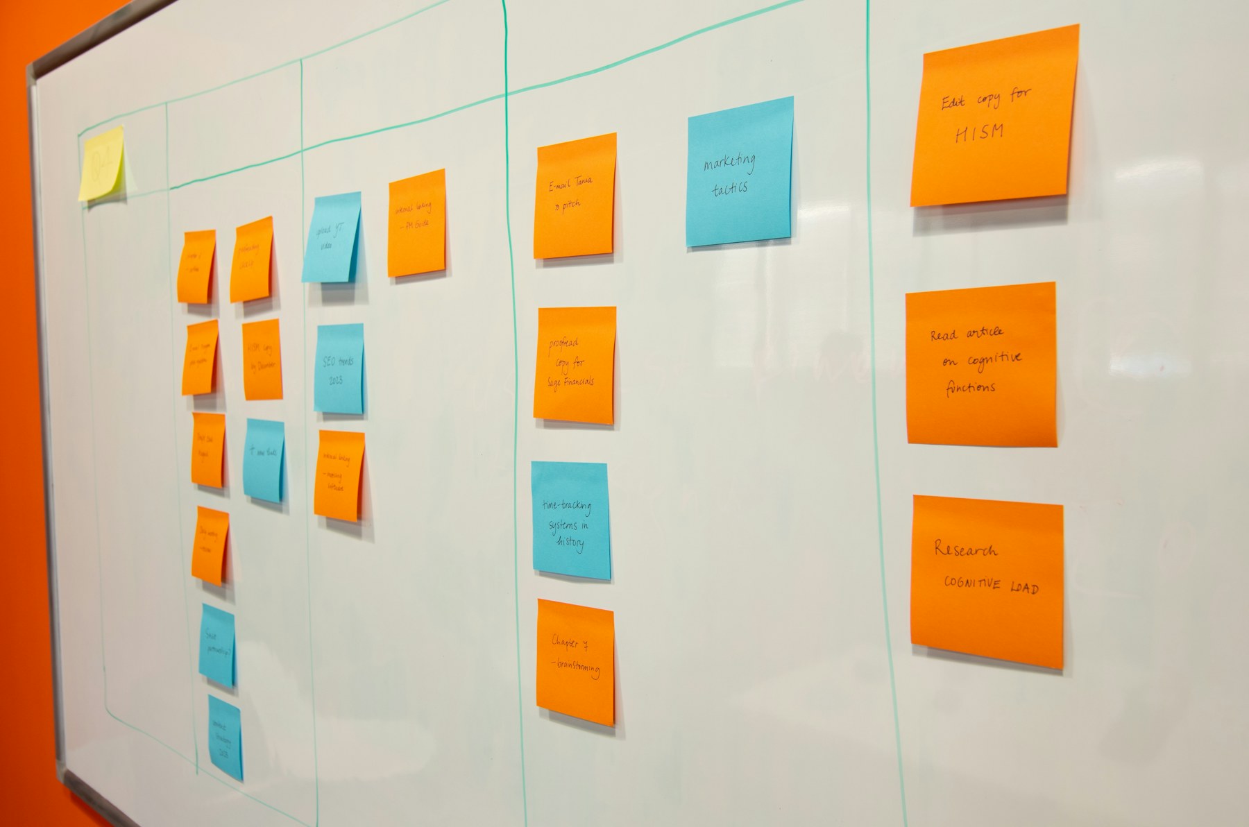 Planning board with sticky notes